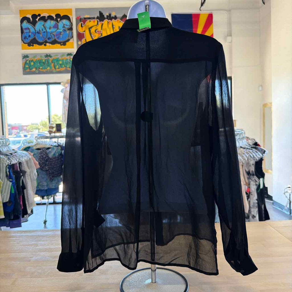 H&M Size 6 Black Sheer Preloved Blouse LS
