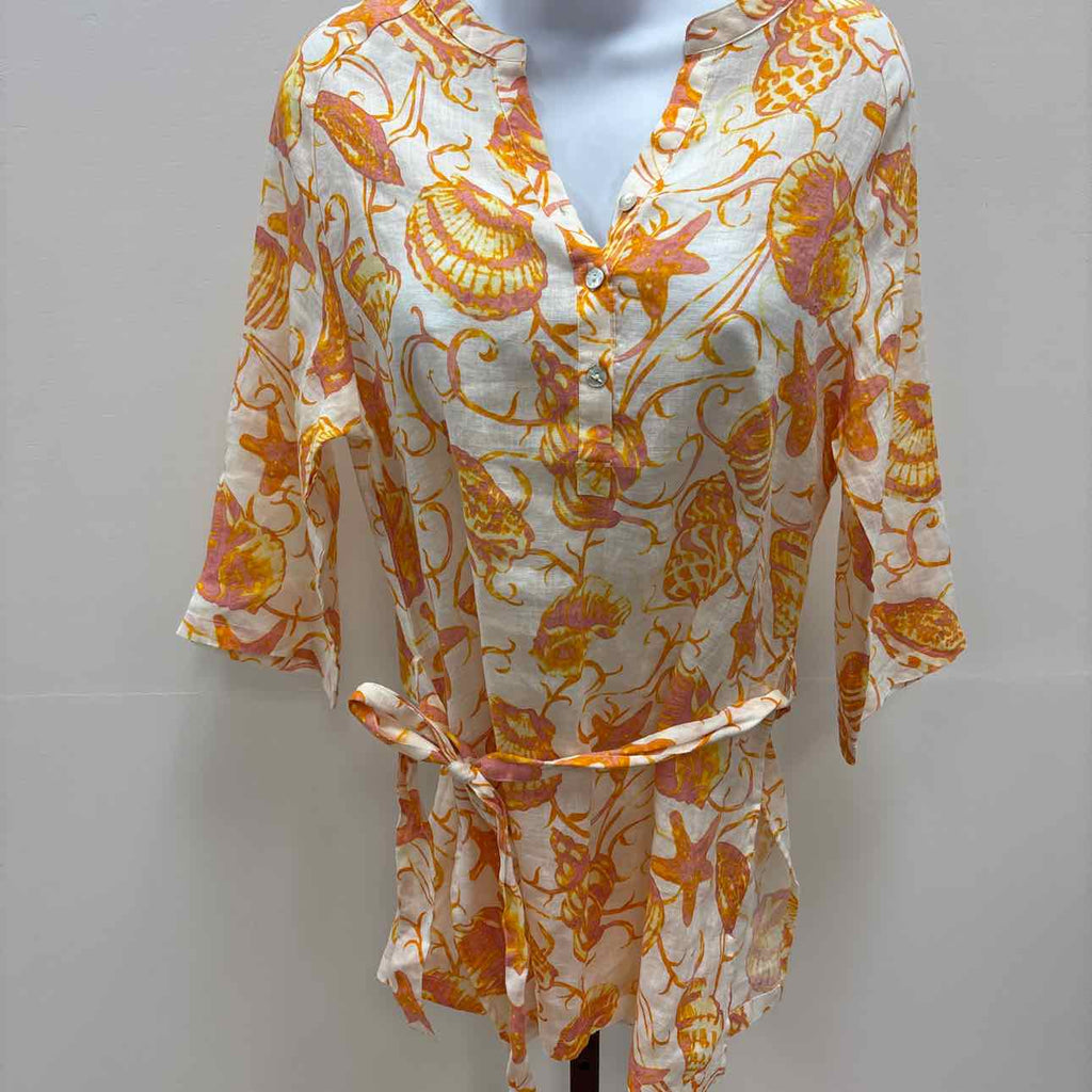 Margaritaville Size XS White Orange Linen Linen Preloved Tunic