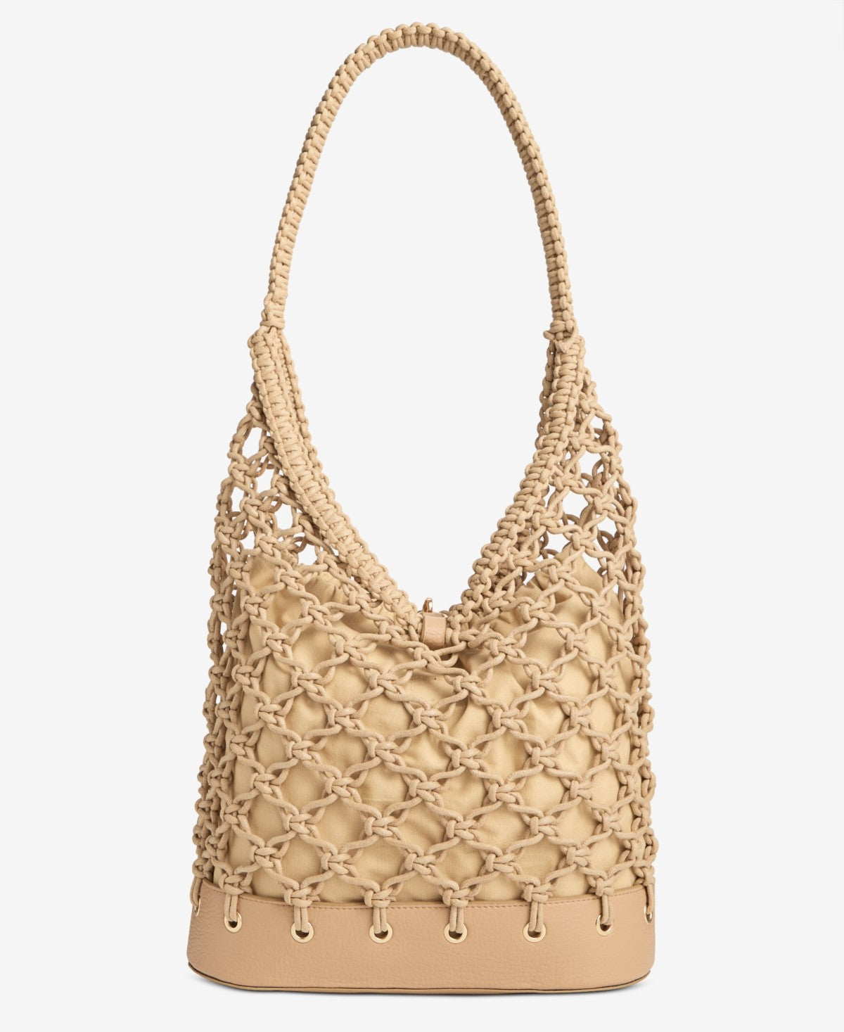 INC Beige Kahtt Macrame Hobo Bag