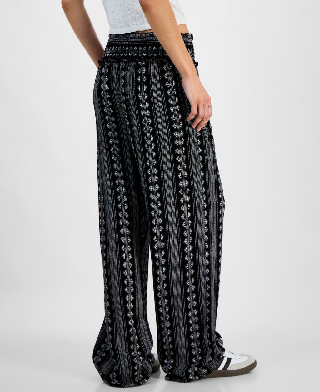 Kingston Grey Juniors' High-Rise Smocked-Waist Pants - Black/ivory