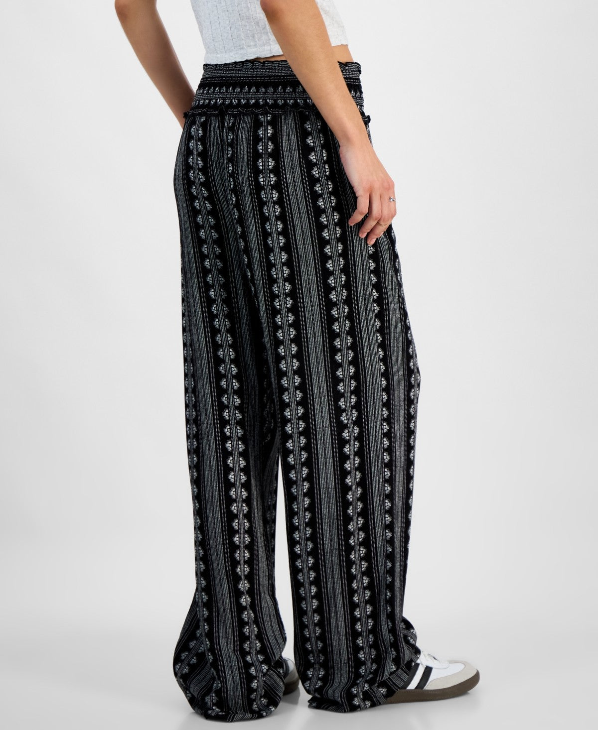 Kingston Grey Juniors' High-Rise Smocked-Waist Pants - Black/ivory