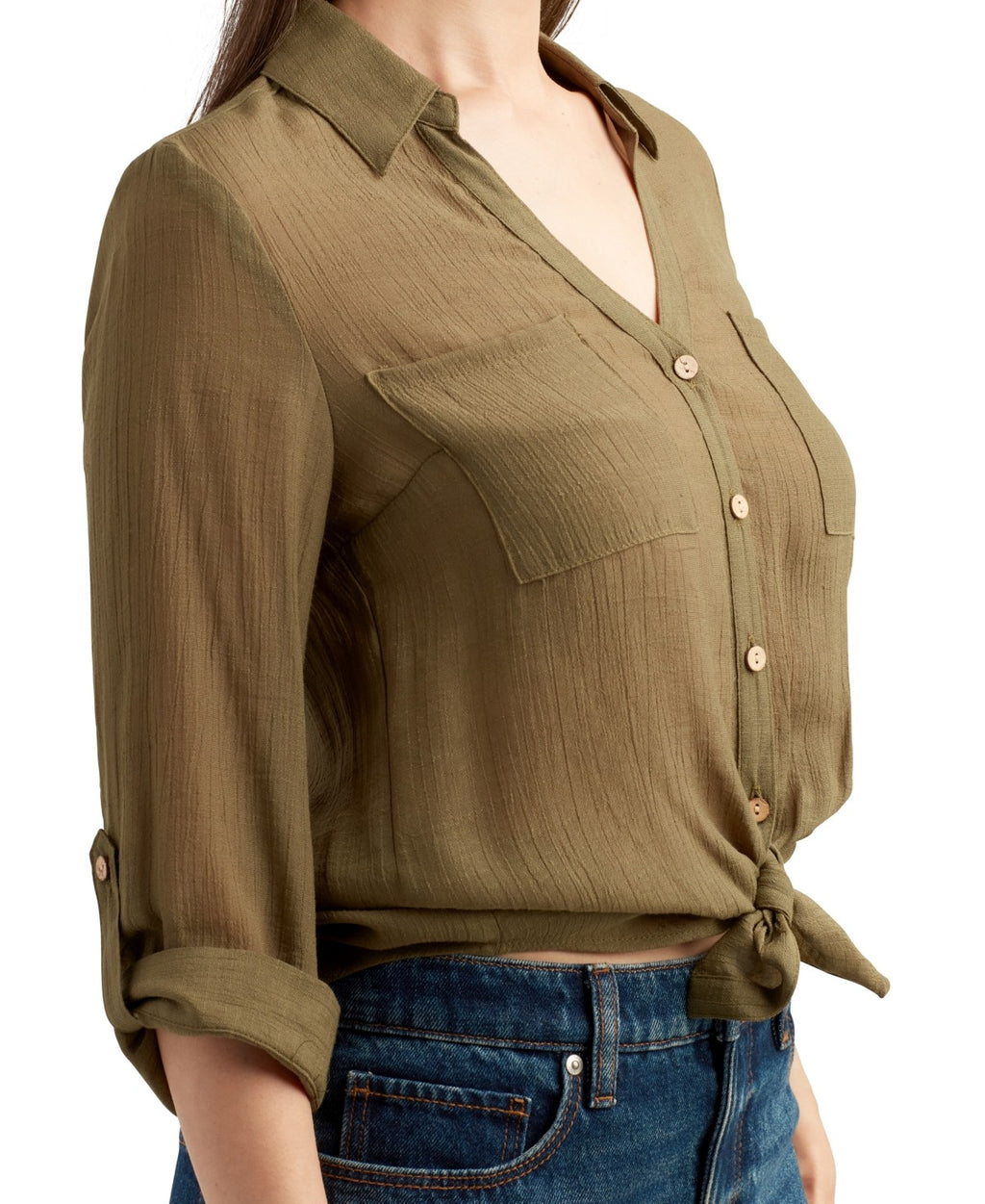 BCX Size XS Tie-Hem Gauzy Shirt