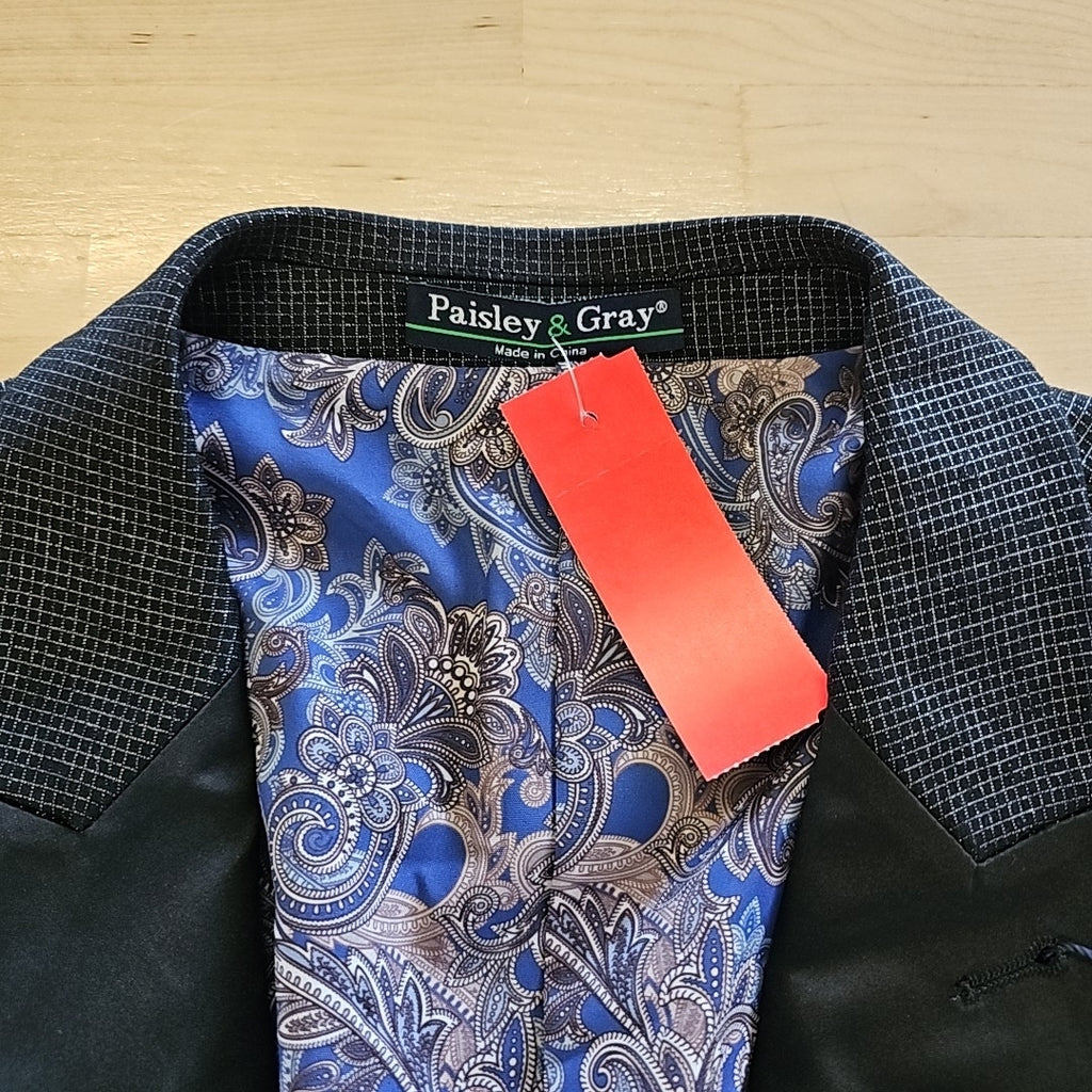 Paisley & Gray Men's Peak-Lapel Tuxedo Jacket - Black Silver Knit