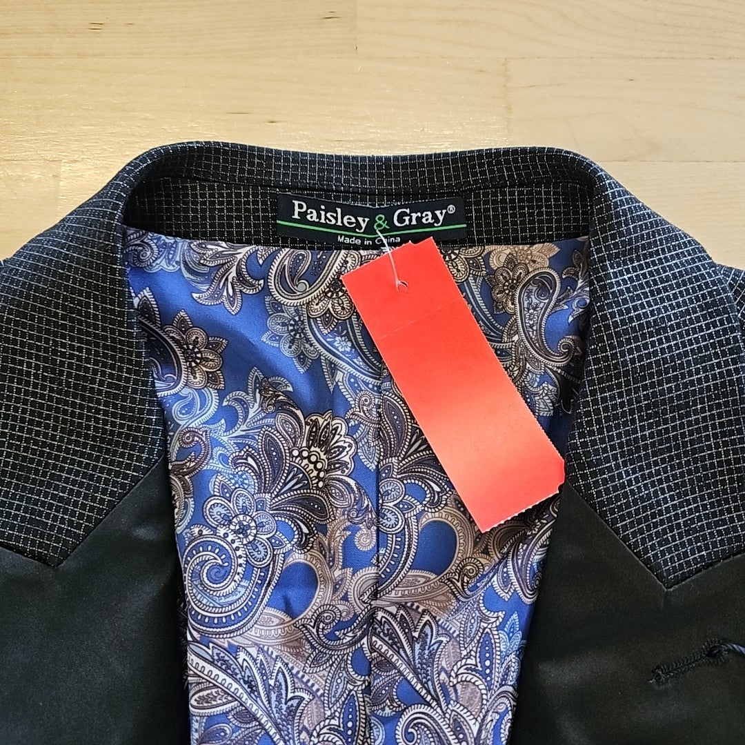 Paisley & Gray Men's Peak-Lapel Tuxedo Jacket - Black Silver Knit