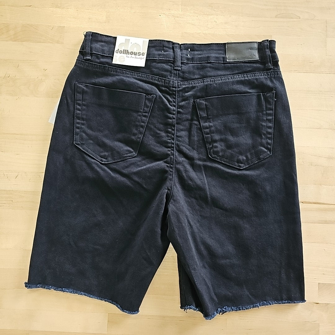 Dollhouse Juniors' High-Rise Frayed Bermuda Shorts - Black - 11/12