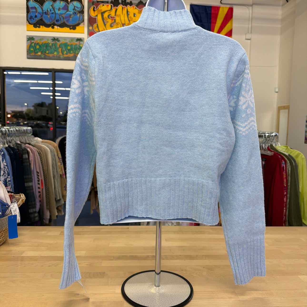Planet Heart Juniors Fair Isle Zip-Front Sweater - Nantucket Breeze