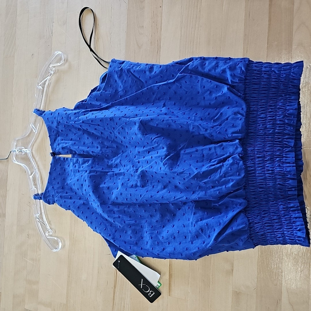 Bcx Juniors' Clip-Dot Smocked-Hem Sleeveless Top - Cobalt Blue