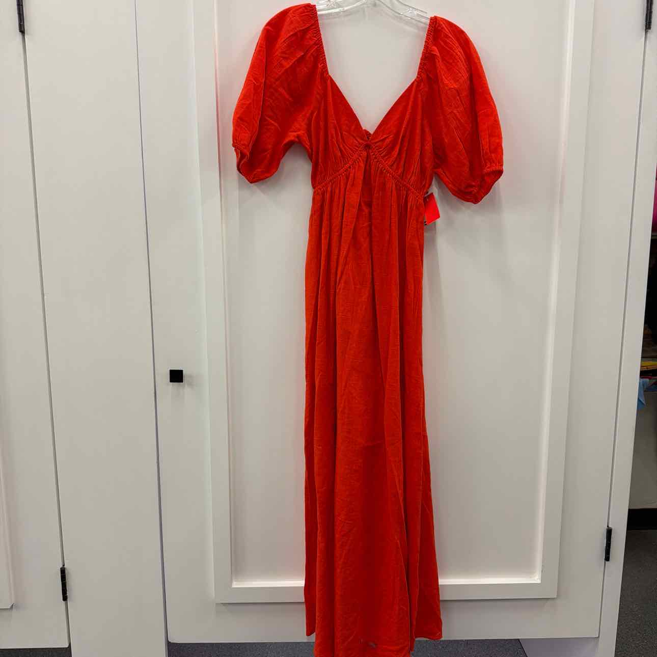 billabong Size M Love Fade Puff-Sleeve Cotton Maxi Dress - Sunset Red