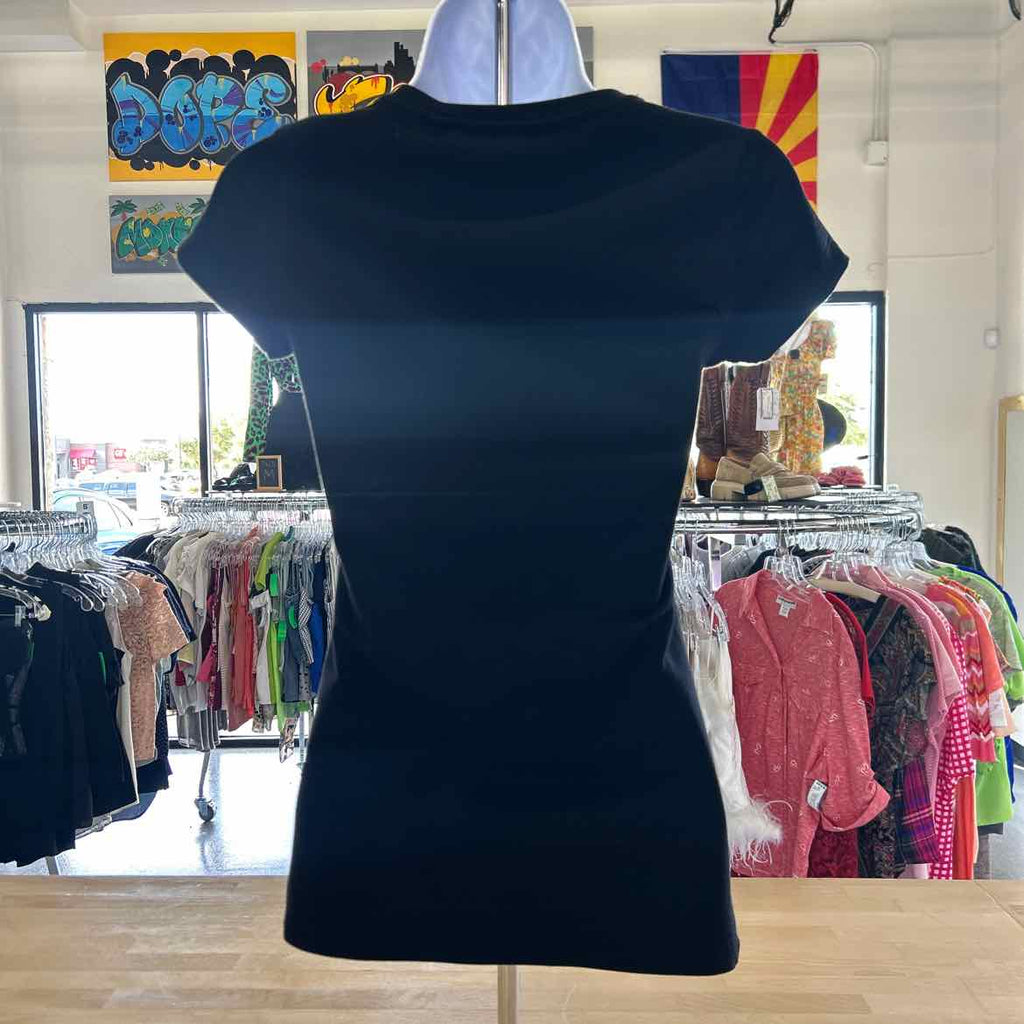 Guess Size XS Black Rhinestone Preloved T-Shirt SS