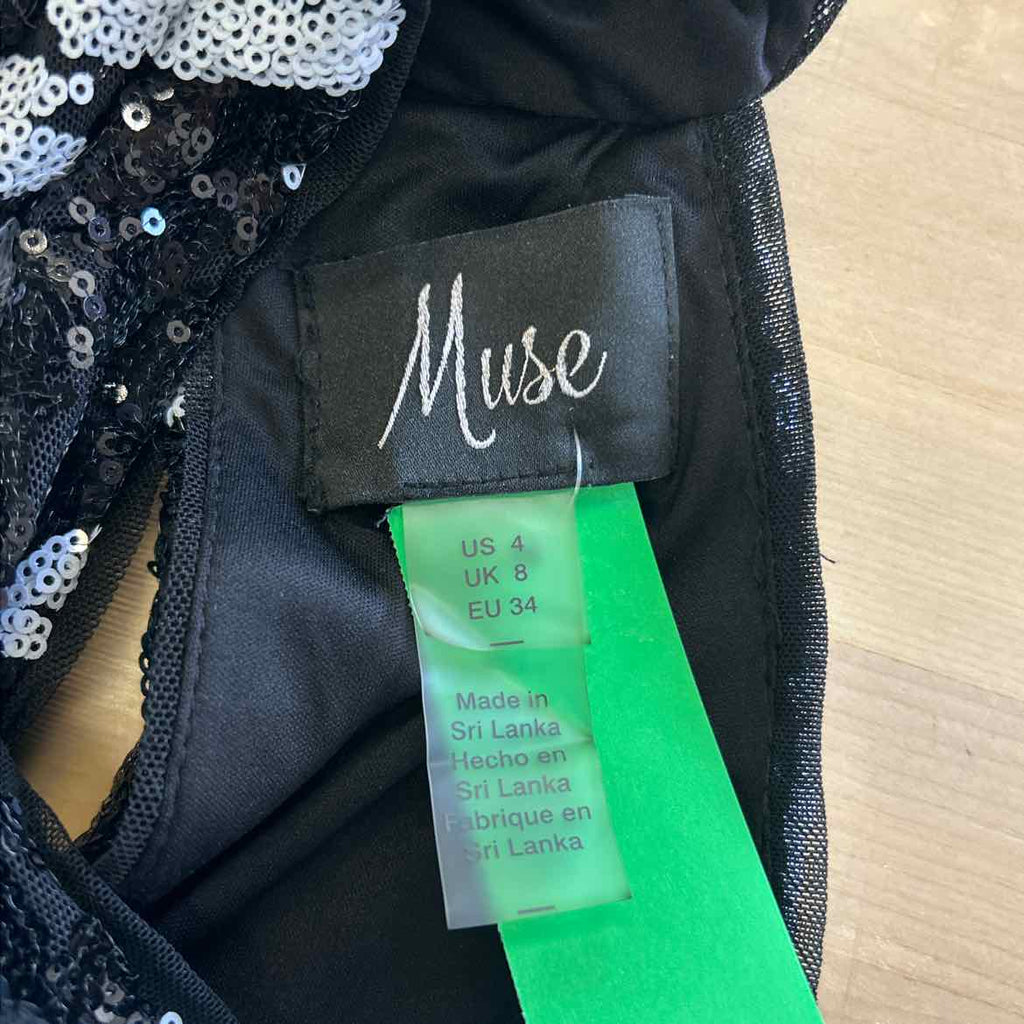 Muse Size 4 Black/White Sequined New Halter