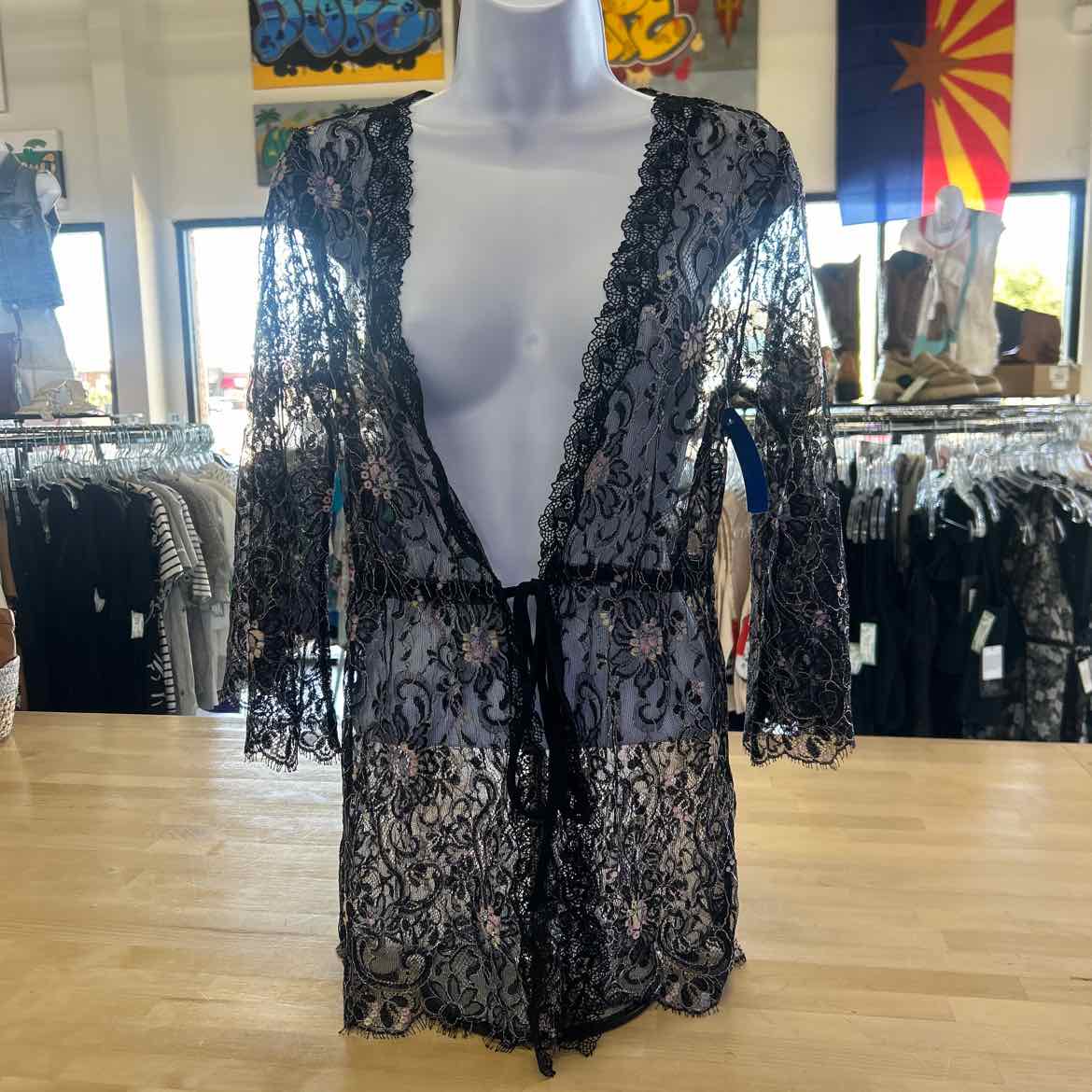 Coconut Beach Size S Black Lace Preloved Coverup