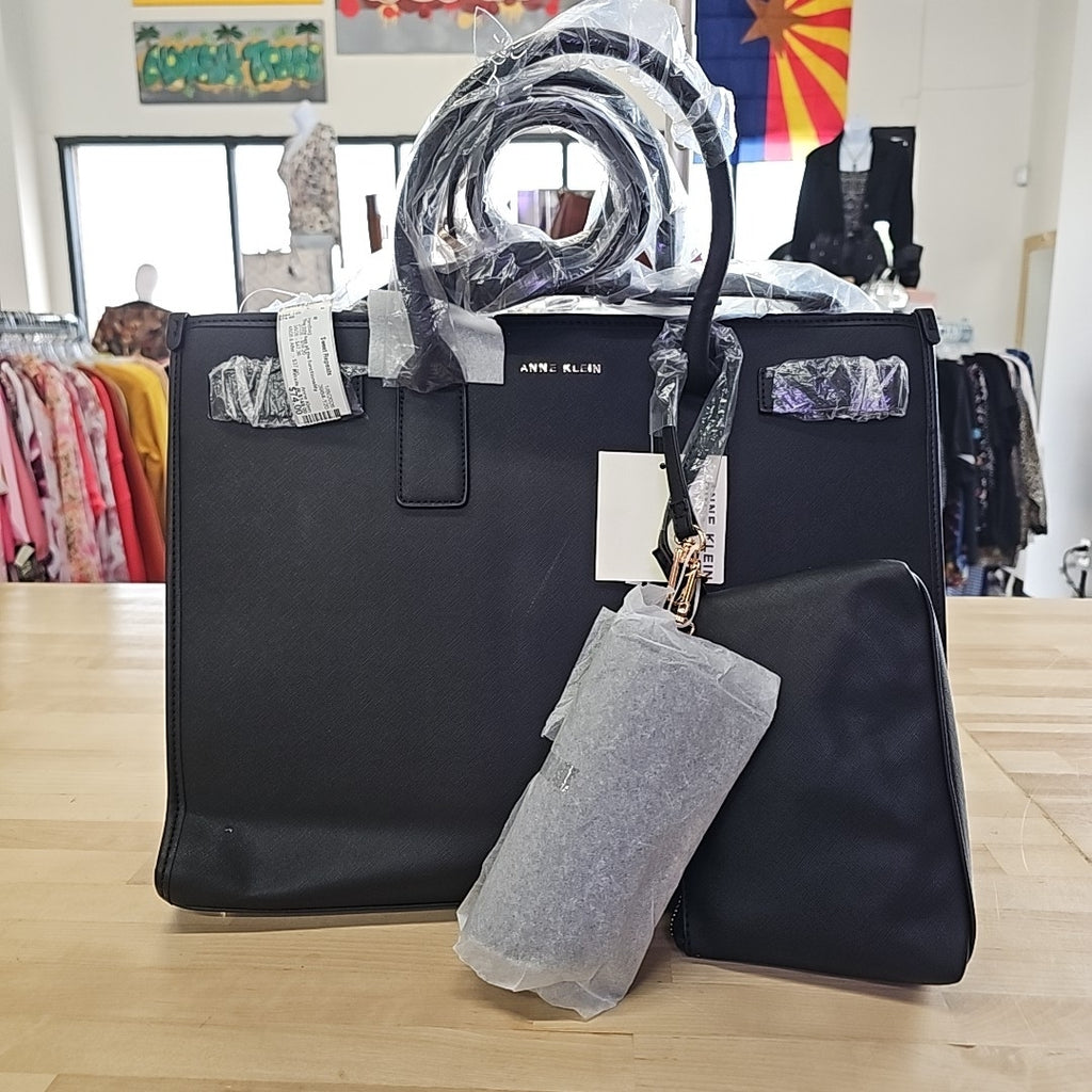 Anne Klein 3 Piece Work Bridge Snap Tote Bag - Black