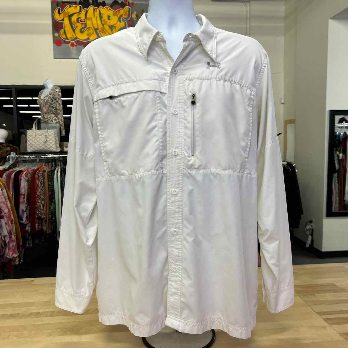 Under Armour Size L White MENS Button Down Shirt