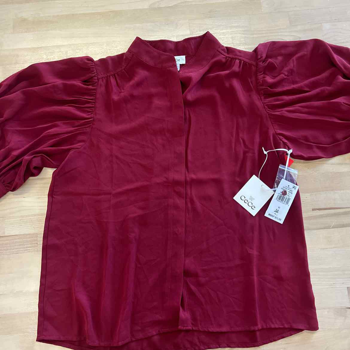 CeCe CeCe Womens 34-Sleeve Collar Mulberry Red