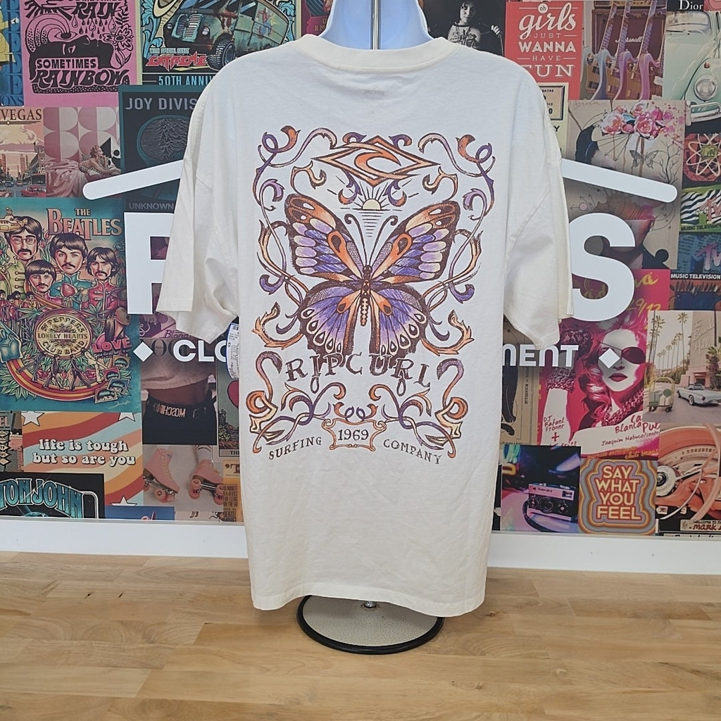 Rip Curl Size XS Cotton Butterfly Crewneck T-Shirt - Bone
