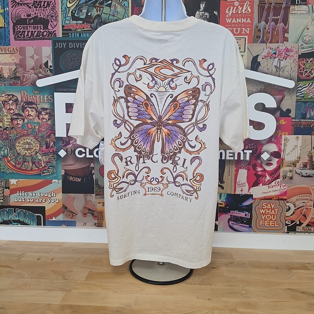 Rip Curl Size XS Cotton Butterfly Crewneck T-Shirt - Bone