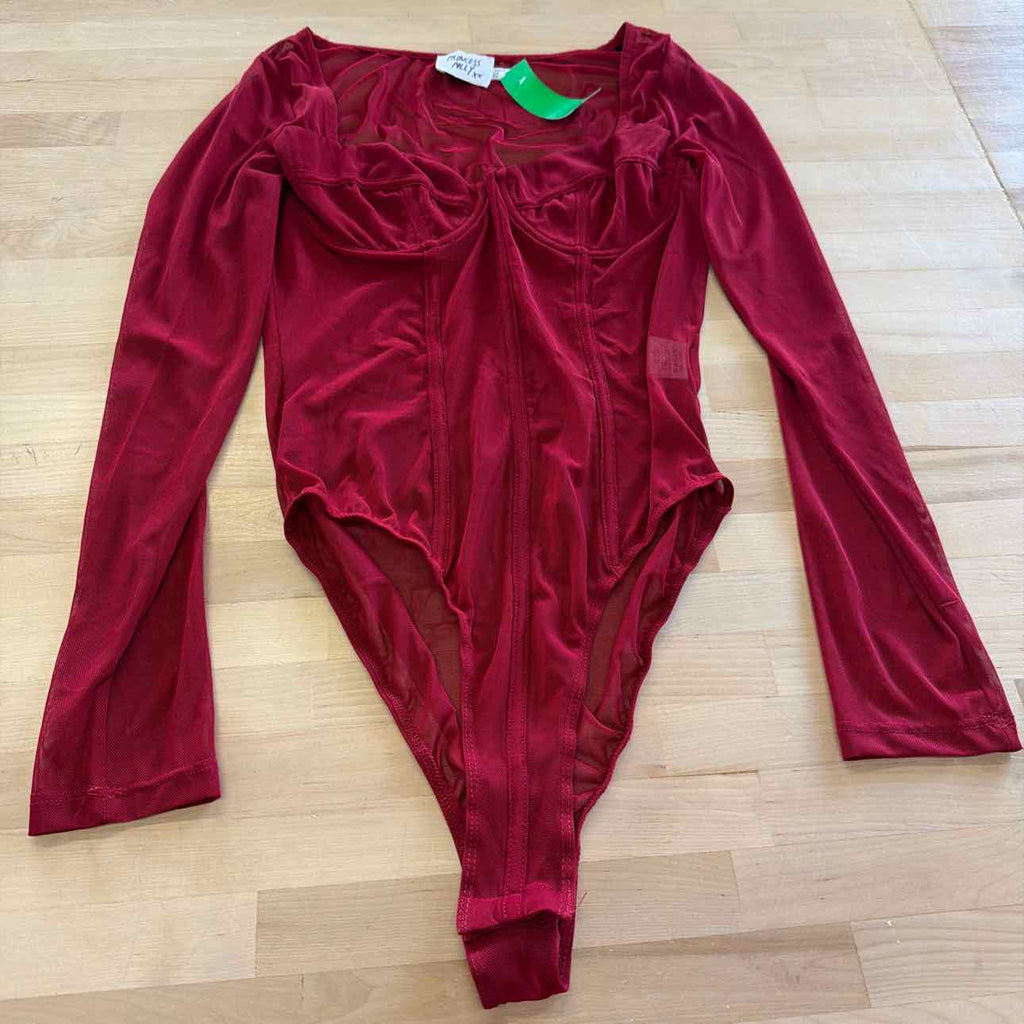 Princess Polly Size 4 Red Mesh Preloved Bodysuit