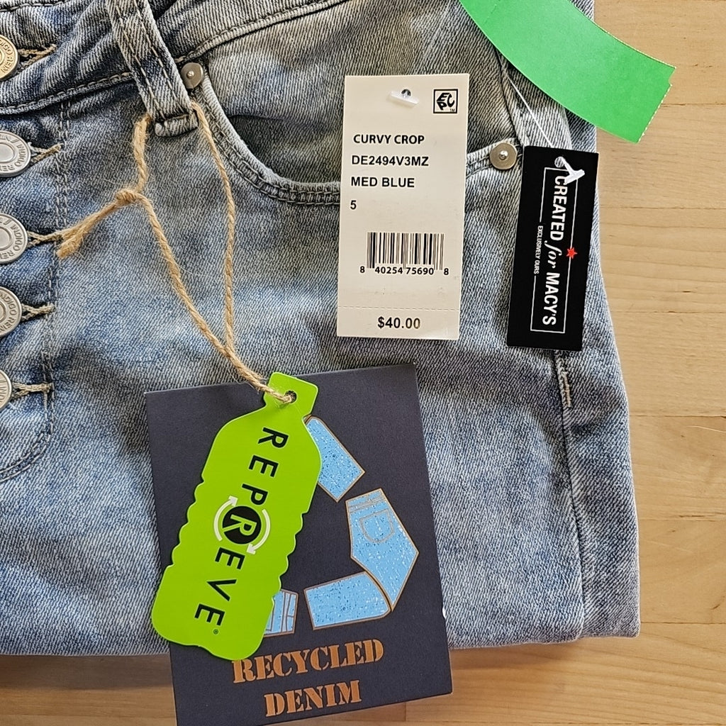 Indigo Rein Juniors' Mid Rise Button Fly Distressed Cropped Curvy Jeans - 5