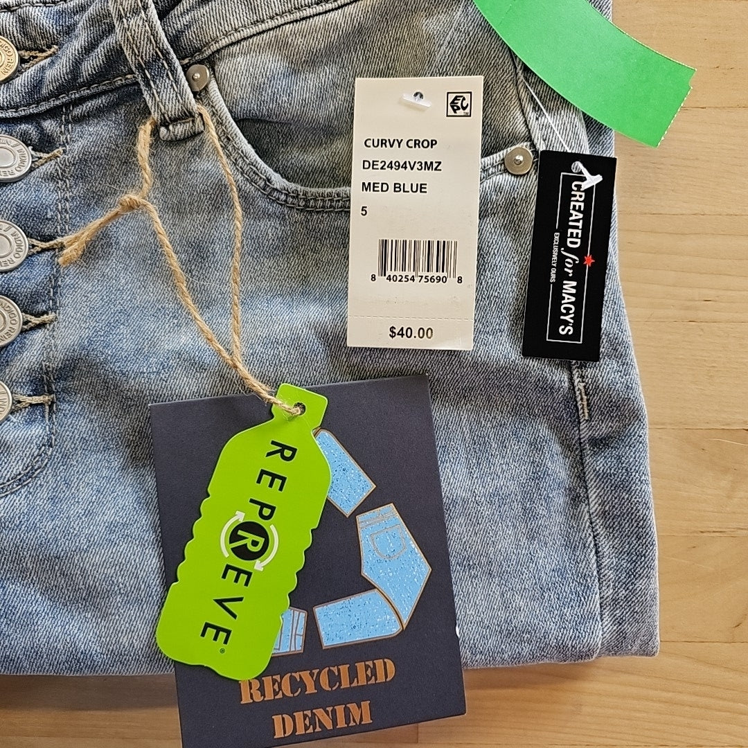 Indigo Rein Juniors' Mid Rise Button Fly Distressed Cropped Curvy Jeans - 5
