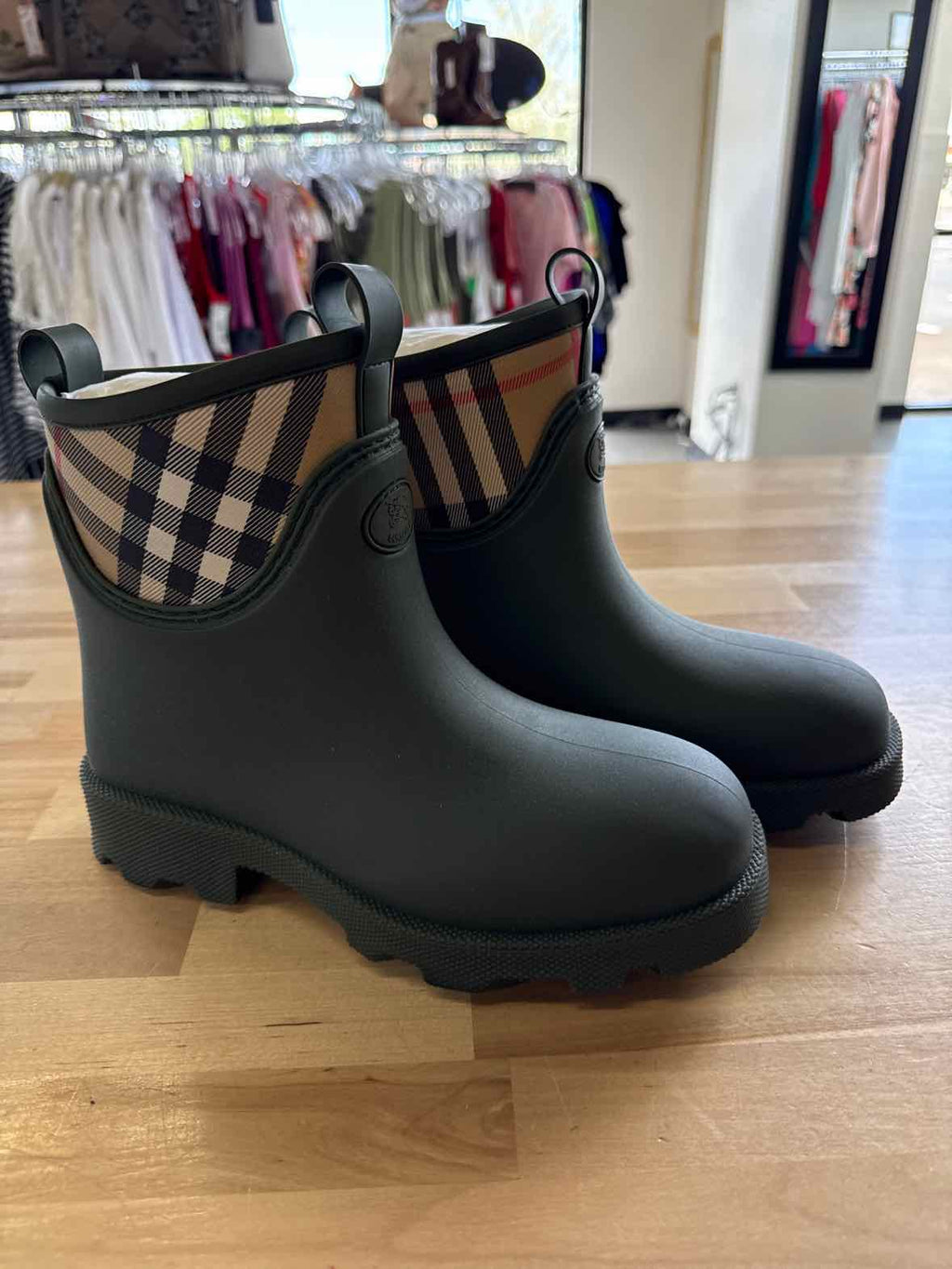Burberry Size 39 Olive Green Rubber Marsh Stamp Ankle Boots NWT