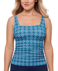 Swim Solutions Size 18 Printed Tummy-Control Tankini Top,Tile Together