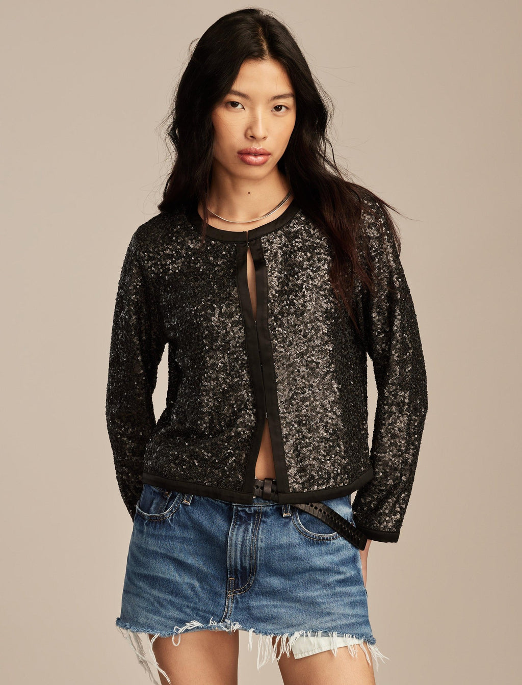 Lucky Brand Size S Black Sequined Blazer