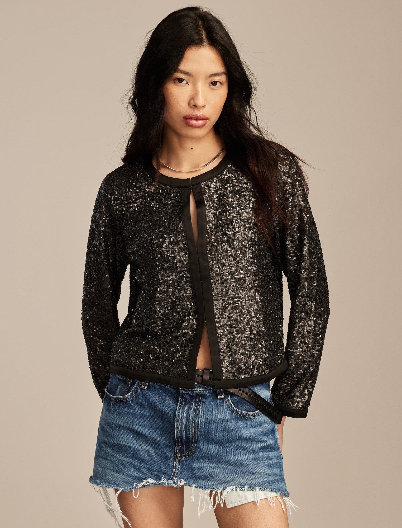 Lucky Brand Size S Black Sequined Blazer