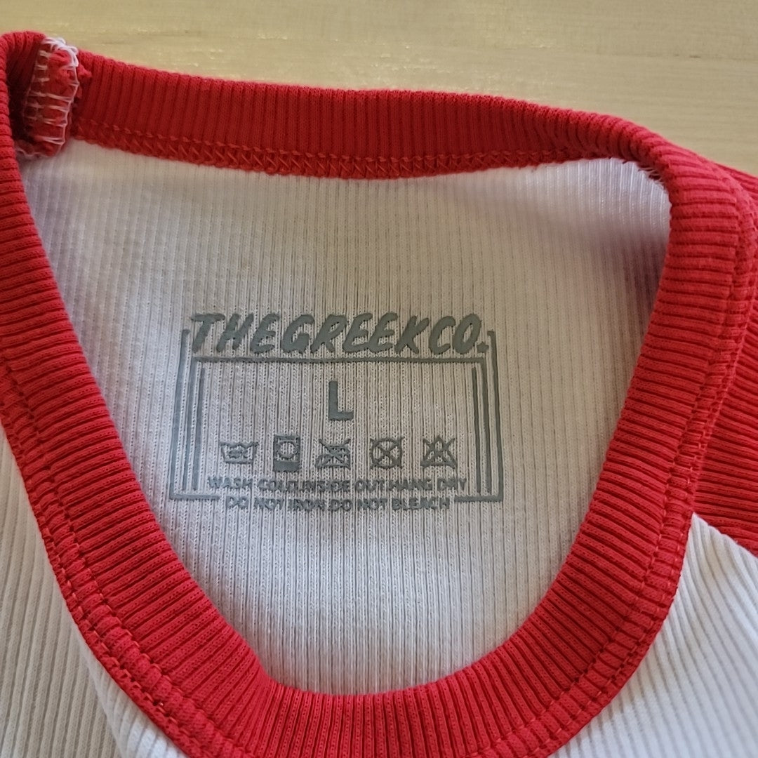 The Greek Co Size L White Rhinestone Shirt