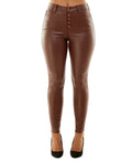 Almost Famous Size 0 Faux-Leather Exposed-Button High-Rise Skinny Brown Jeans