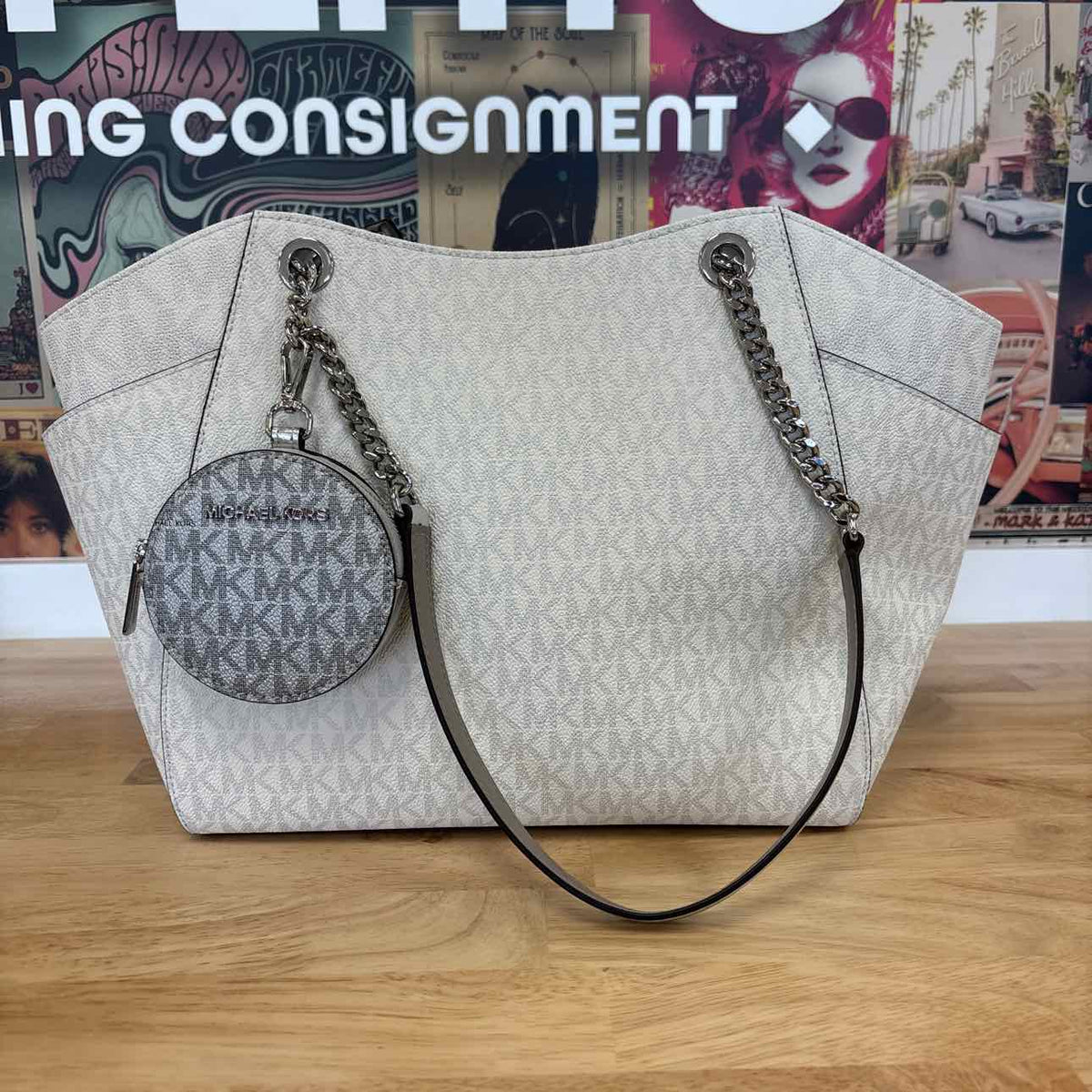 Michael Kors White/Silver Totes