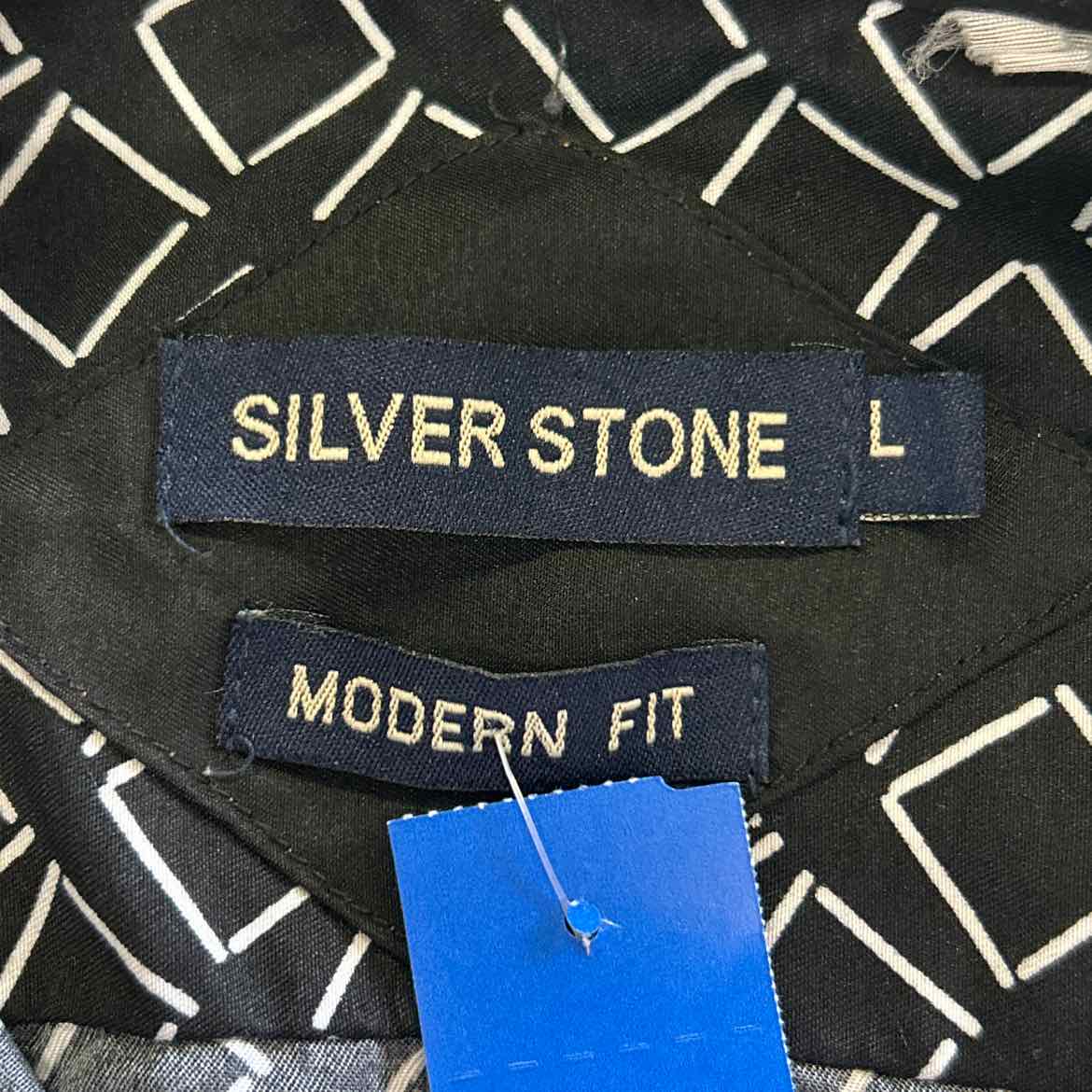 Silver Stone Size L Black Beige Preloved MENS Button Down Shirt