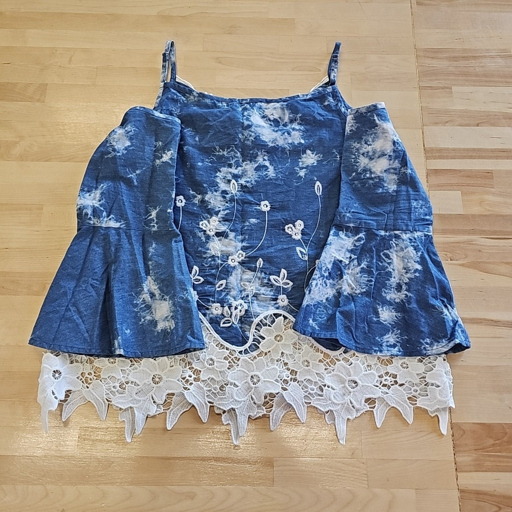 INC Size L Blue & White Blouse