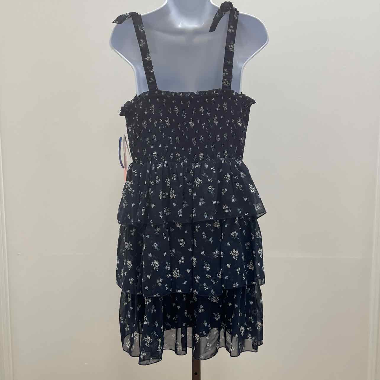 Celebrity pink Size L Juniors' Floral-Print Smocked Tiered Chiffon Mini Dress -