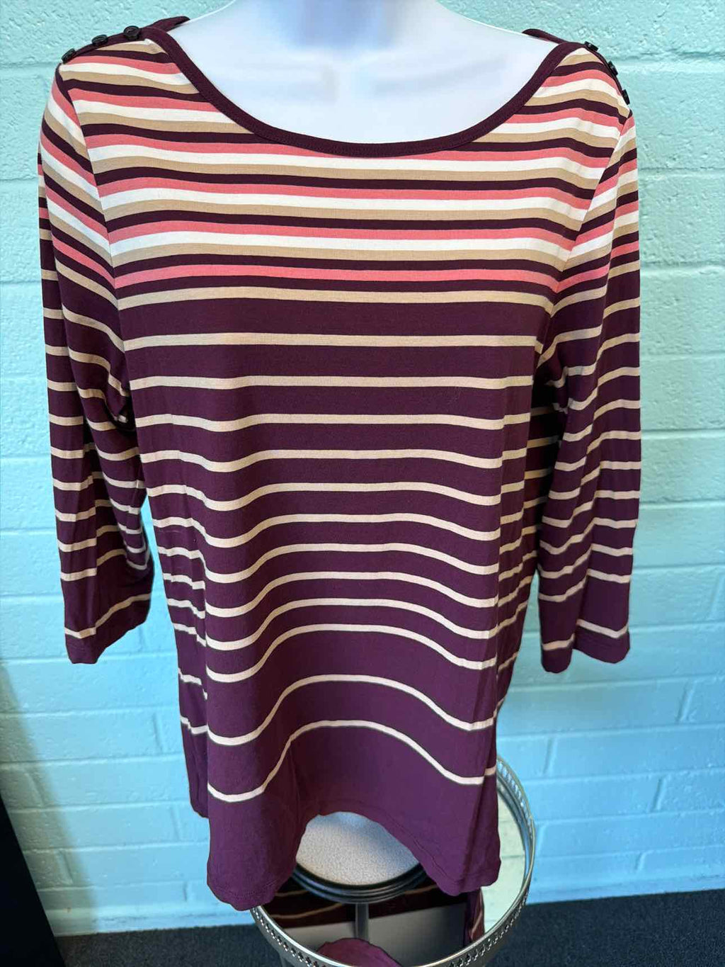 Christopher & Banks Size M Burgandy & Beige Shirt