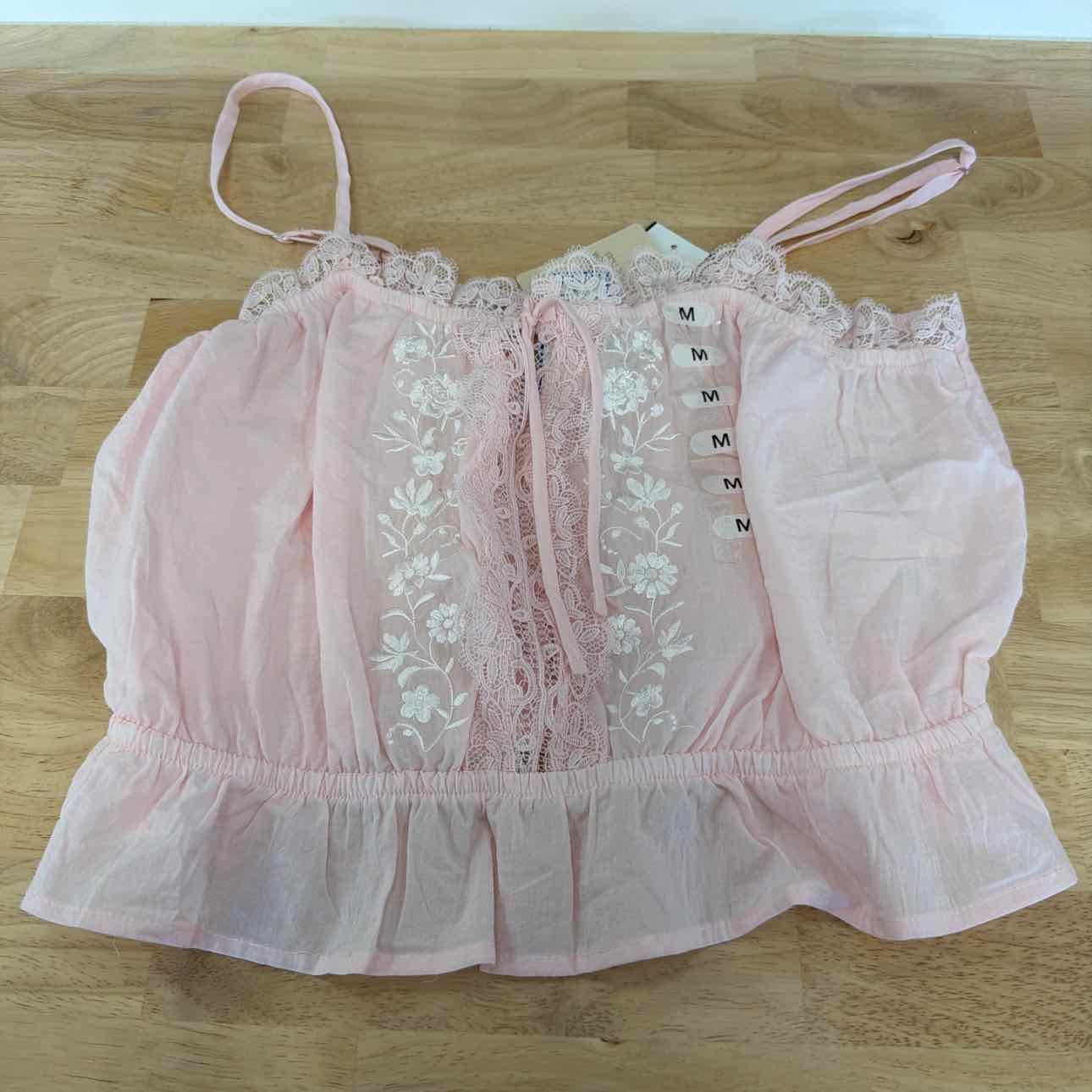 Self E Size M Lace-Trim Embroidered Peplum Tank Top - Tender Touch/White