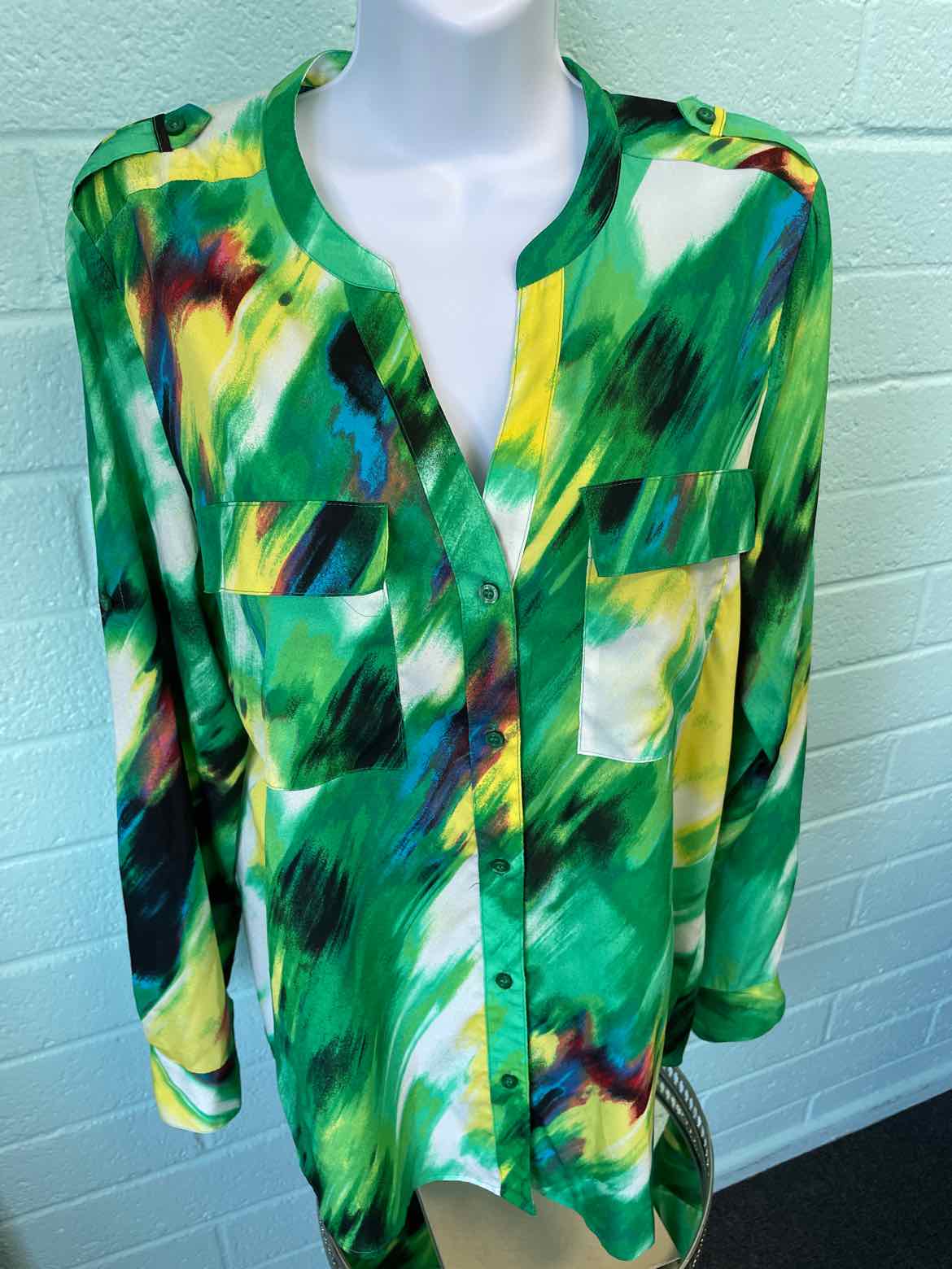 Calvin Klein Size L Green and white Blouse