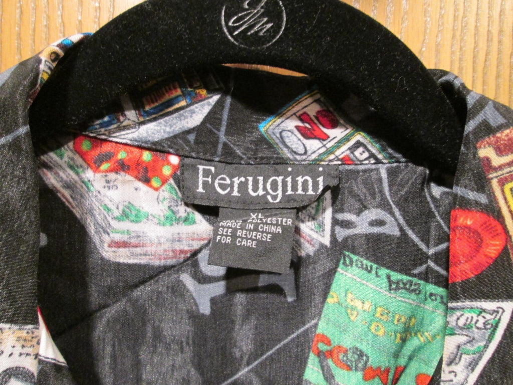 Ferugini Men Short Sleeve Polyester Card, Dice & Slots Gambling Shirt Size Xl