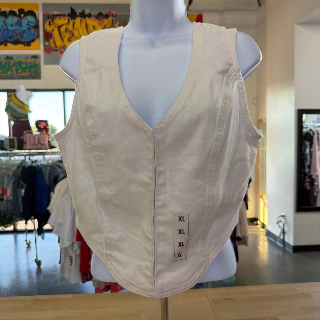 Madden Girl Juniors' Denim Hook-Front Corset Top - White