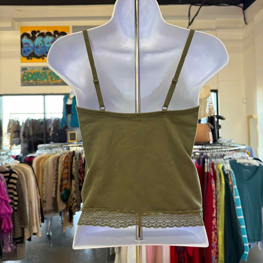 Self Esteem Womens Lace Trimmed Cami Tank Top Green Juniors L/XL
