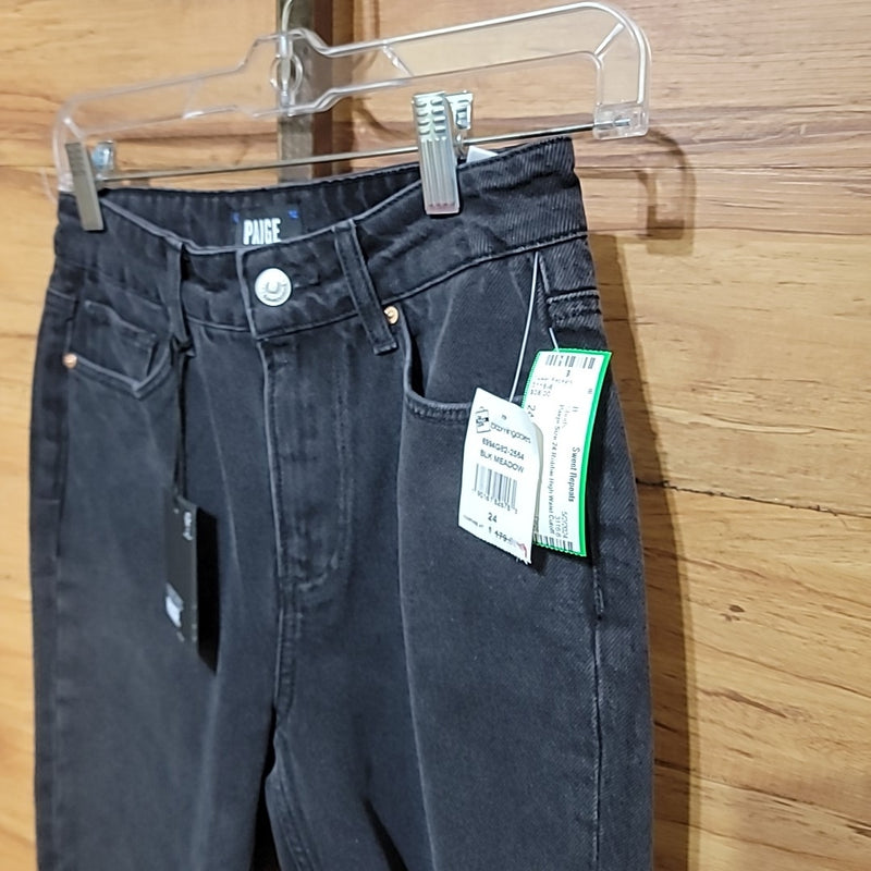 Paige Size 24 Robbie High Waist Cutoff Denim Gray Black Shorts NWT