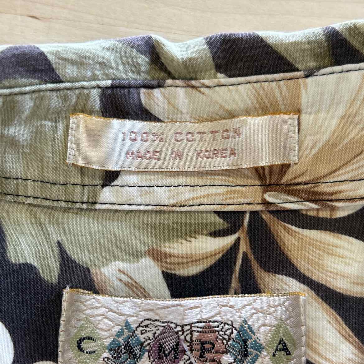 Campia Size L Green & Beige Preloved MENS Button Down Shirt