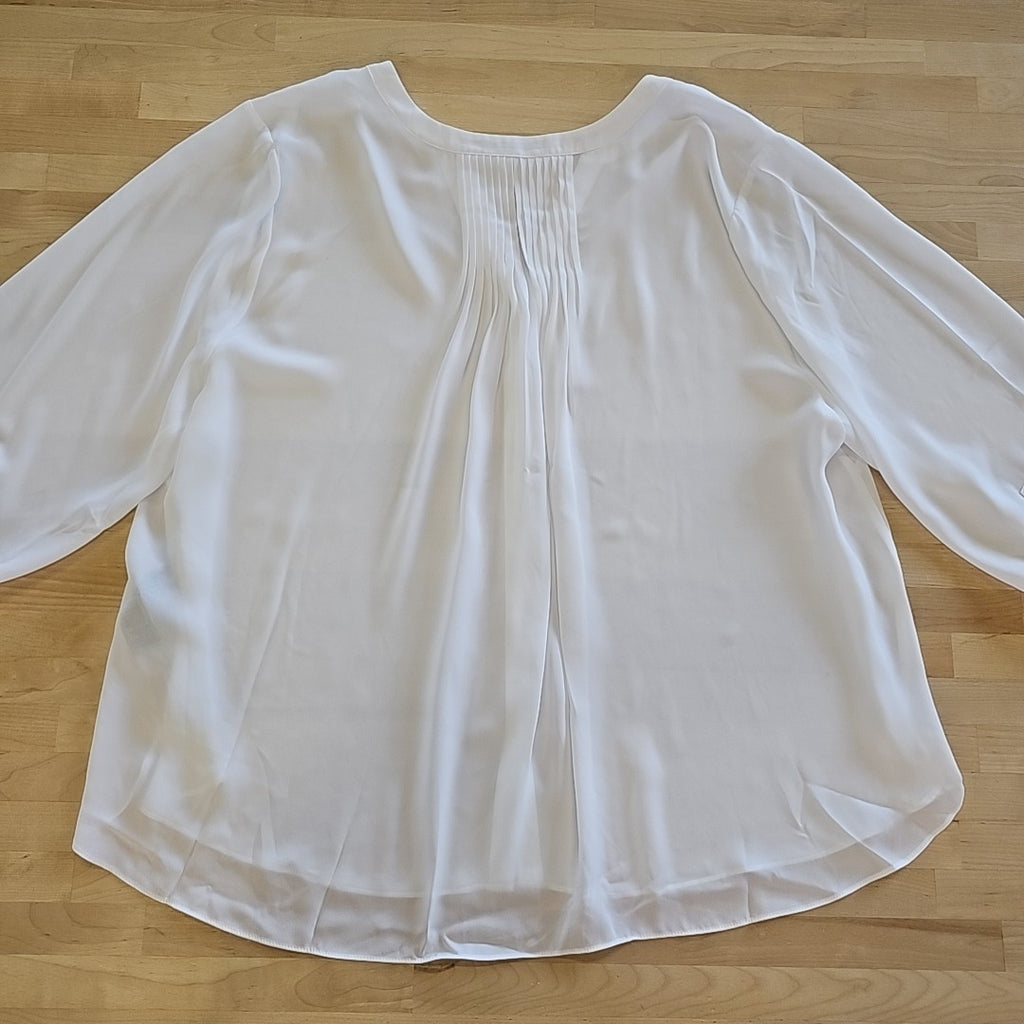 NYDJ Women's 2X White Pintuck Blouse