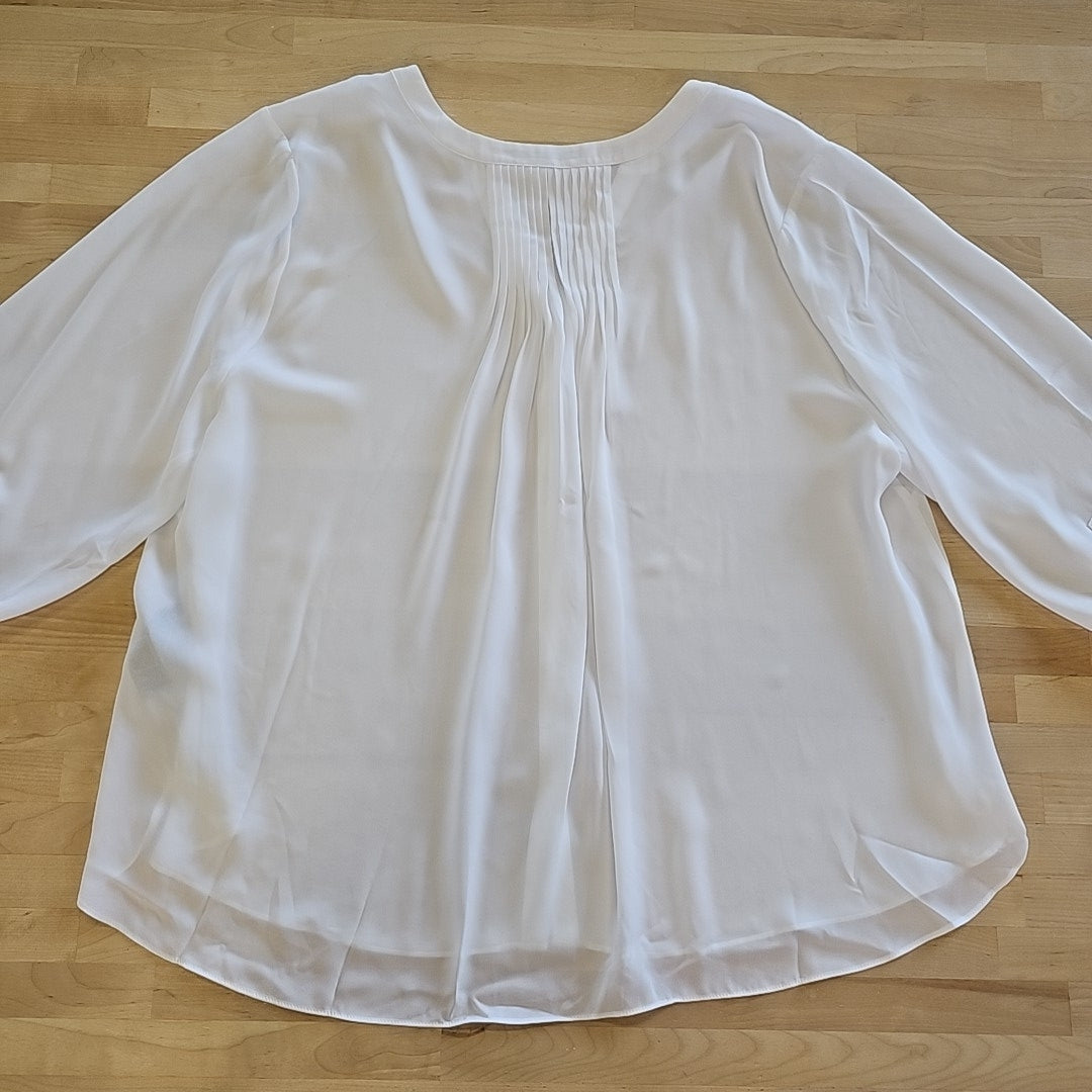 NYDJ Women's 2X White Pintuck Blouse