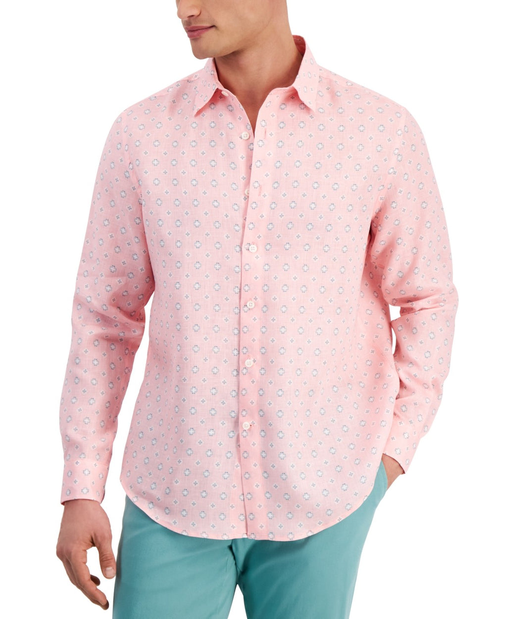 Club Room Men's Quincy Medallion-Print Linen Shirt
