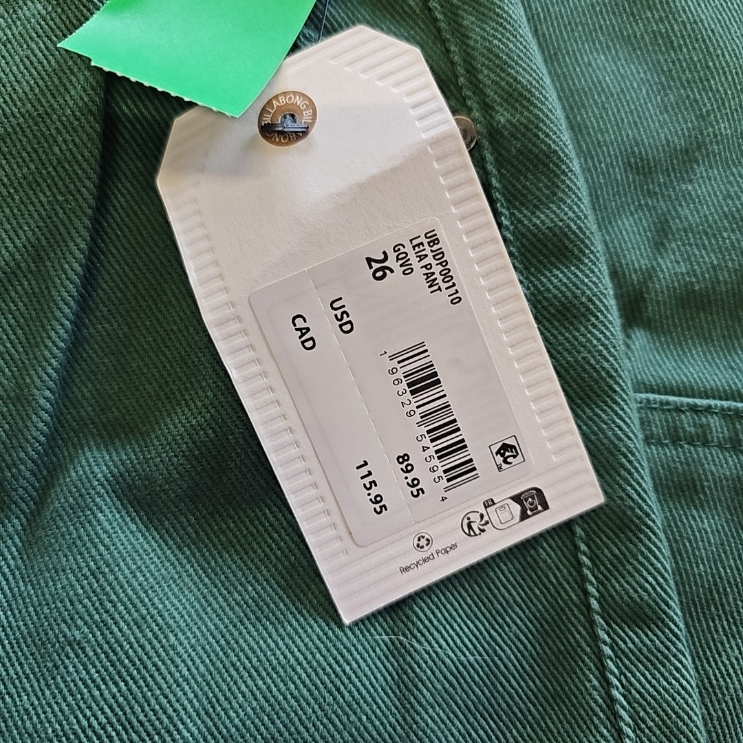billabong Size 26 Green New Jeans