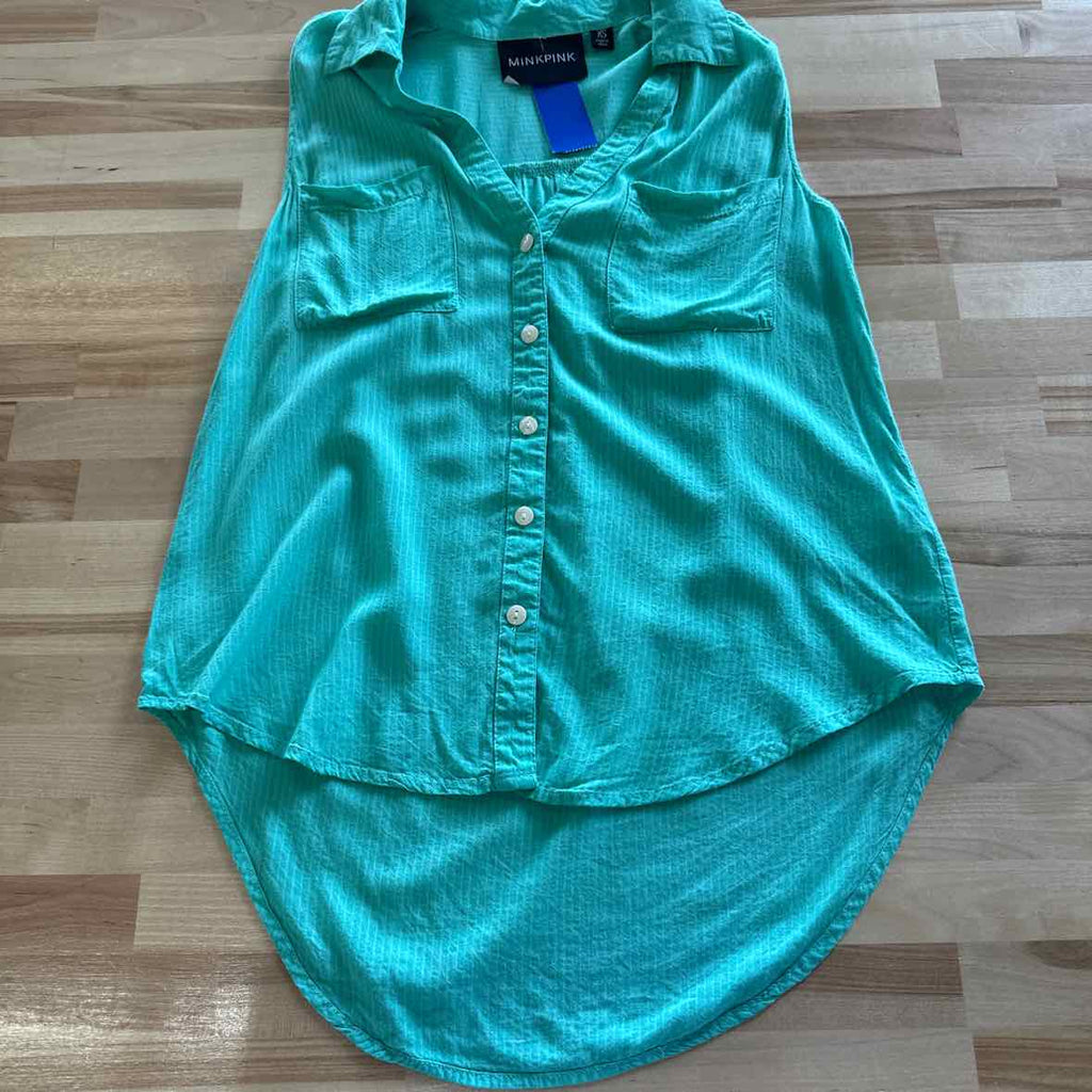 MinkPink Size XS Teal Button Down Shirt