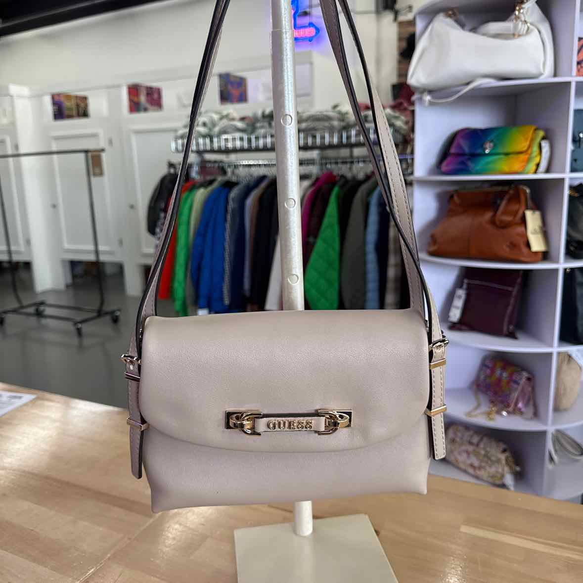 Guess Taupe Lefia Flap Shoulder Shoulder Handbag NWT