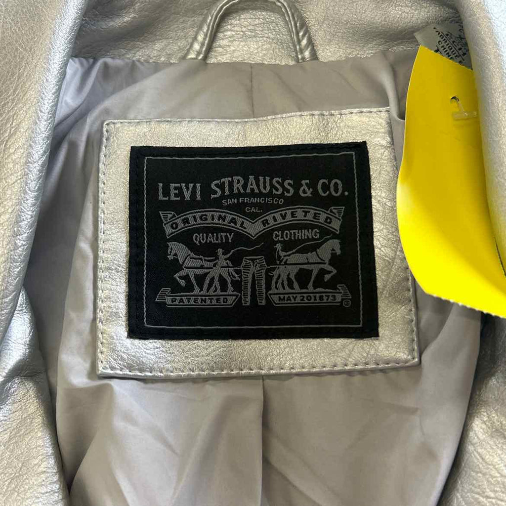 Levi's Women's Faux-Leather Belted Hem Moto Jacket - Silver XS