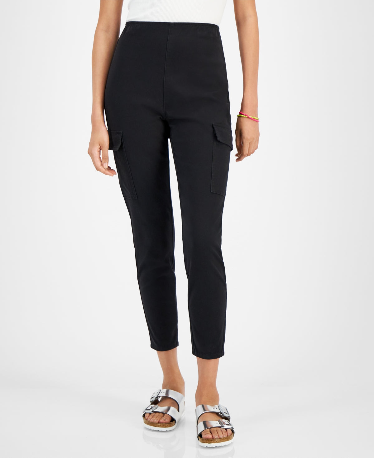 Tinseltown Juniors' Pull-on Skinny Cargo Pants - S Black cargo