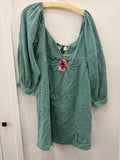 ROXY Mini Dress Sz xl  Mineral Blue V-Neck Peasant Sleeves New with Tags